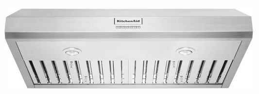 36 INCH KitchenAid KVUC606KSS Under Cabinet Range Hood 585 CFM  BLOWER INCLUDED Commercial Style   4 Speed Fan ,Automatic Turn On, LED ,  90,000 BTU Rating  Baffle Filters  , Night Light  * New Open Box *