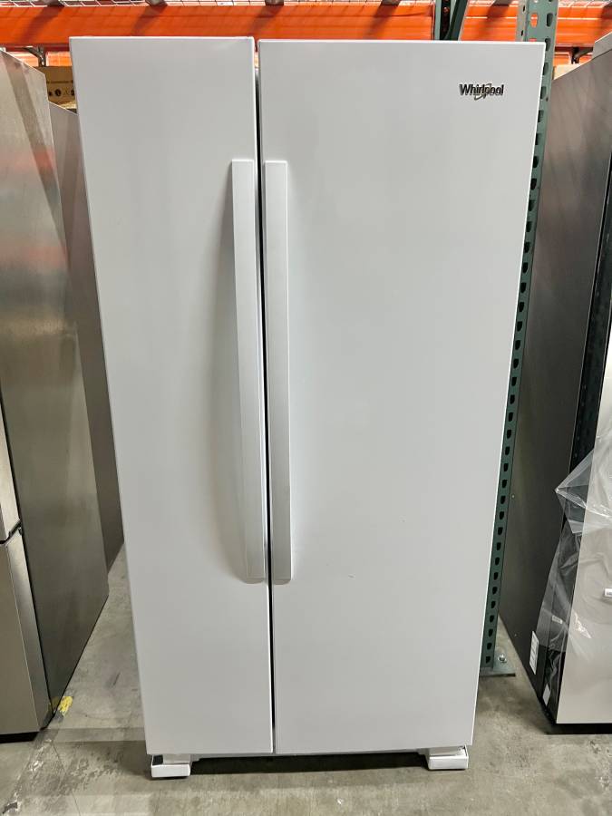 33 INCH Whirlpool WRS312SNHW Side by Side Refrigerator White * NEW * Freestanding 21.72 Cu. Ft. , Adjustable Gallon Door Bins, LED Interior Lighting, Hidden Hinges, Frameless Glass Shelves, Optional Icemaker, White .