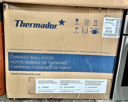 30 INCH Thermador Masterpiece HMCB30WS Wall 600 CFM Blower Range Hood * New Open Box * Stainless Steel Touch Control LED 4 Speed Hybrid Mesh Filter Noise Control