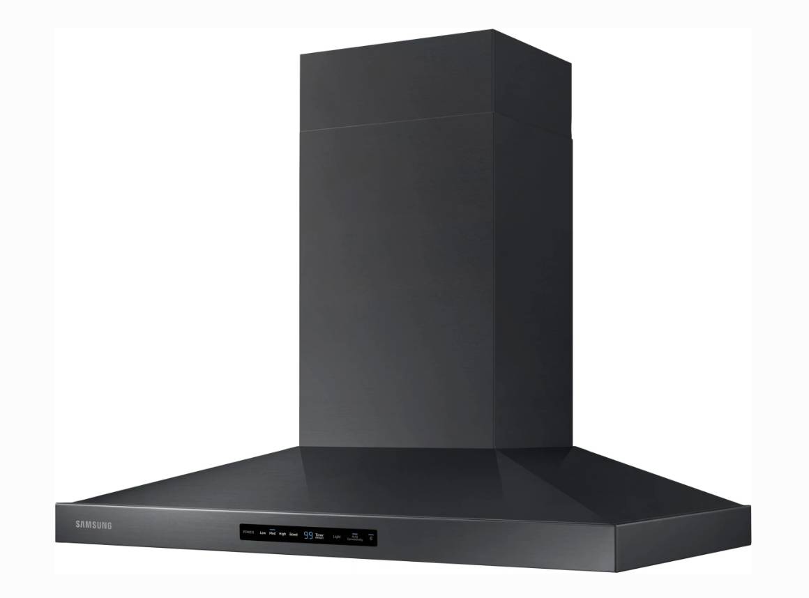 36 INCH Samsung NK36K7000WG 600 CFM Wall Mount Chimney Range Hood New * Open Box * Wi-Fi , 650 CFM Blower , Dishwasher Safe Filters, LED Lights , Black Stainless Steel , ADA Compliance , 3 Speeds.