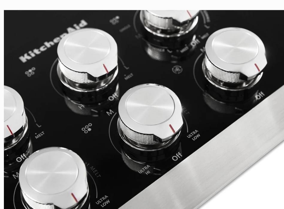 36 INCH KitchenAid KCED606GSS Electric Downdraft Cooktop NEW Open Box 5 Elements , Ceramic Glass Downdraft Ventilation , Even Heat Ultra Element , 300 CFM , 3 Speed Fan , Double Ring , Hot Surface Indicator , UL, Stainless Steel , Black .