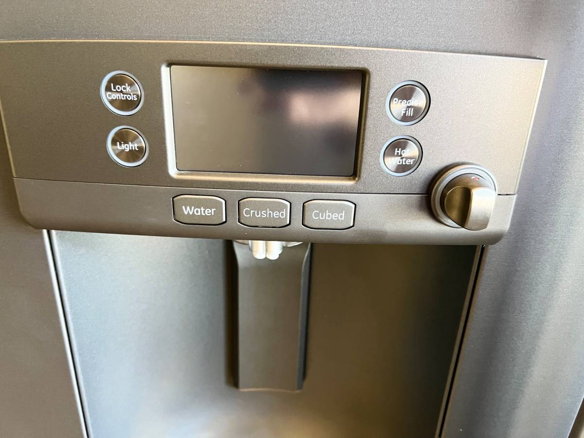 36 Inch GE Cafe CYE22TP3MJD1 Counter Depth French Door Refrigerator * New Open Box * Smart Refrigerator  22.2 Cu. Ft., Precise Fill, TwinChill Evaporators, Wi-Fi, Hot Water Dispenser, ADA  ENERGY STAR,Matte Black  Brushed Stainless Handles