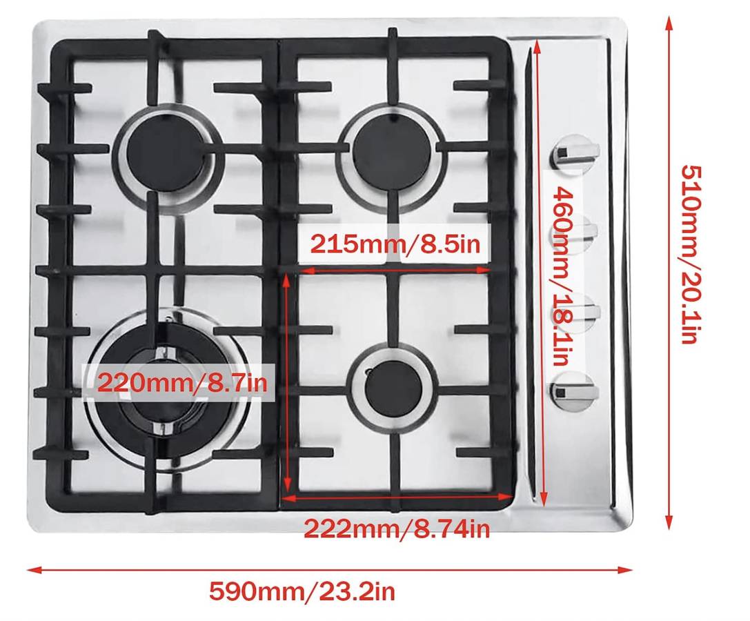 23 Inch 4 Burner Gas Cooktop Stainless Steel Built-In Gas Cooktop Gas * New Open Box * HG-HSYXF-2368