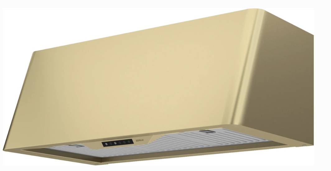 36 INCH Zephyr Designer Mesa DMEM90ASGX Wall Mount Range Hood GOLD with Invisible Touch Controls , Try-Level LED , Baffle Filters, Multiple Blower Options. , Clean Air Funciton , Delay-Off , UL Listed, New Open Box