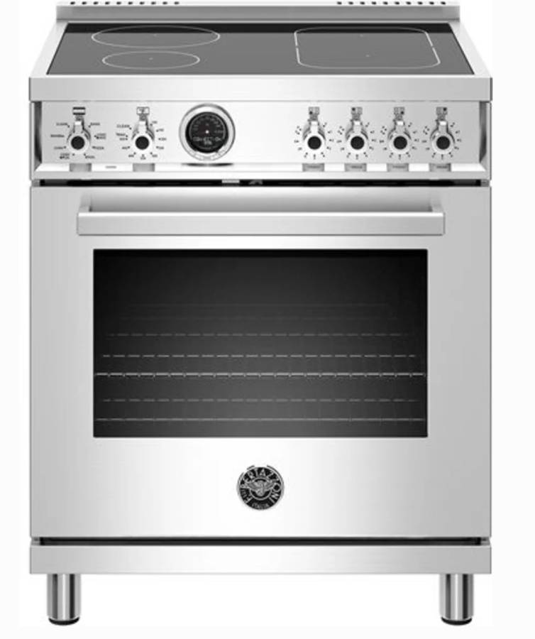 30 INCH Bertazzoni Professional PROF304INSXT Electric INDUCTION Range 4 Heating Zones, 4.6 cu. ft. , Pyrolytic Self Clean, Electric Broiler, Dual Convection Fans, Smooth-Glide Telescopic Rack, Soft-Close Door, Food Probe Stainless Steel