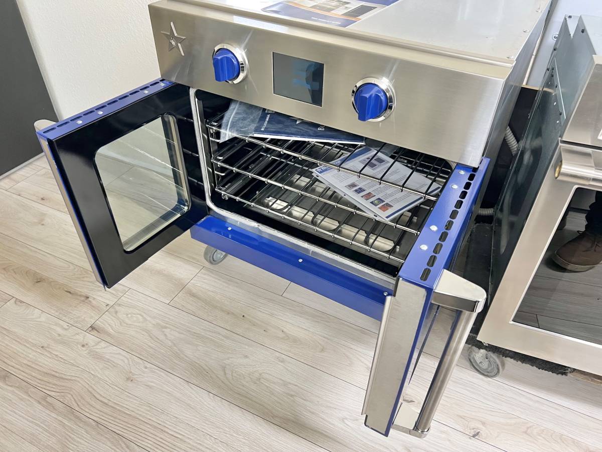 BlueStar BSEWO30ECSD 30 Inch Single French Door Wall Convection Oven * New Open Box Self-Clean, 12 Cooking Modes, Temperature Probe, Baking Stone, French Door Swing and Sabbath Mode , Blue .