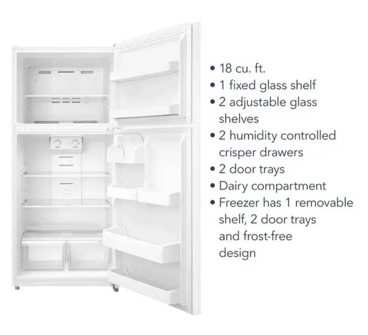 30 INCH  Insignia NS-RTM18WHD2 Top Freezer White Refrigerator 18 Cu Ft  * New Open Box *