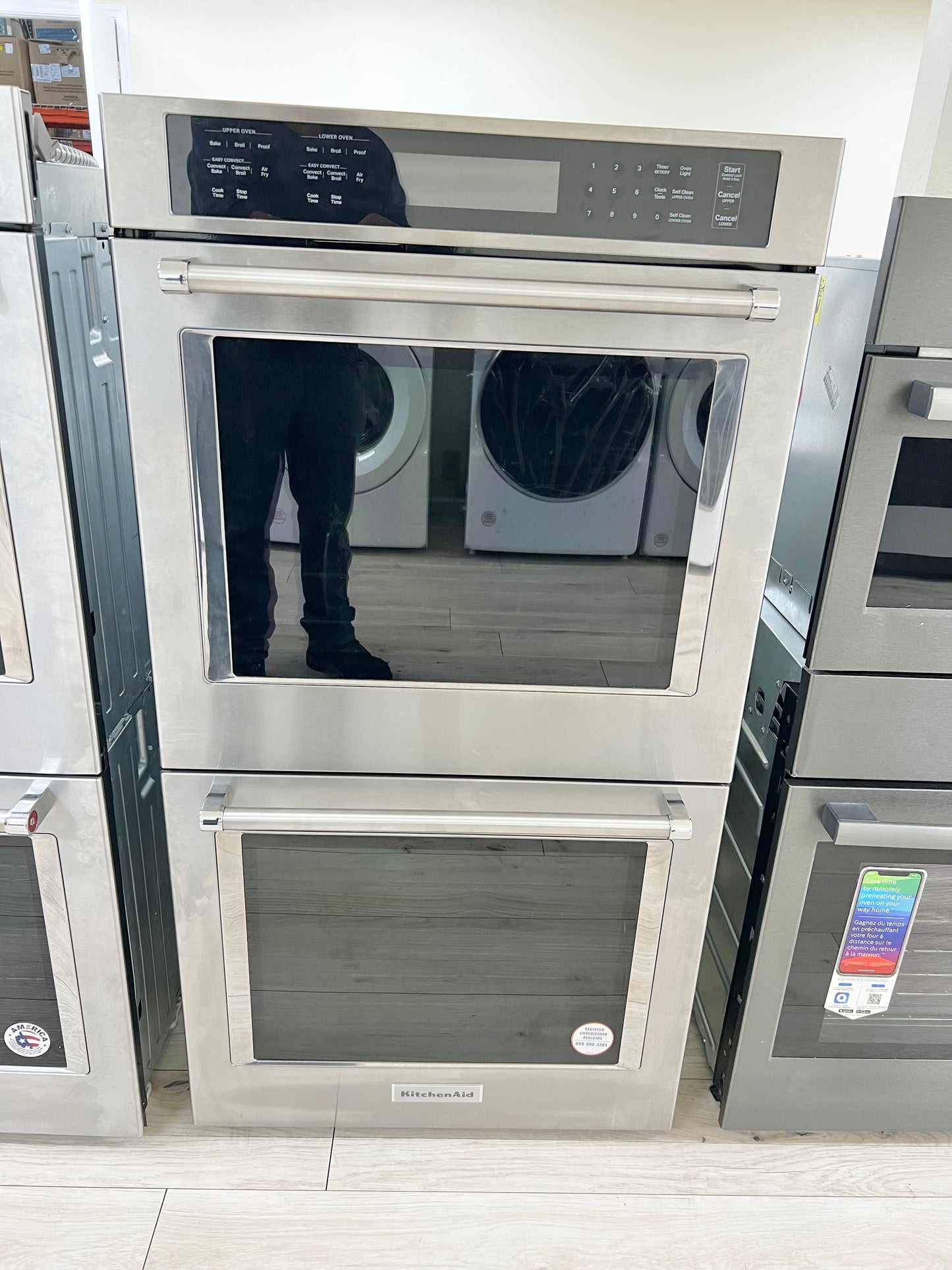 27 INCH KitchenAid KOED527PSS Double Electric Wall Oven 8.6 Cu. Ft. Total Oven Capacity, Air Fry, Even-Heat True Convection, Preheat, Integrated Meat Thermometer, Self-Close Doors, Self-Cleaning, Sabbath Star-K Stainless Steel * New Open Box *