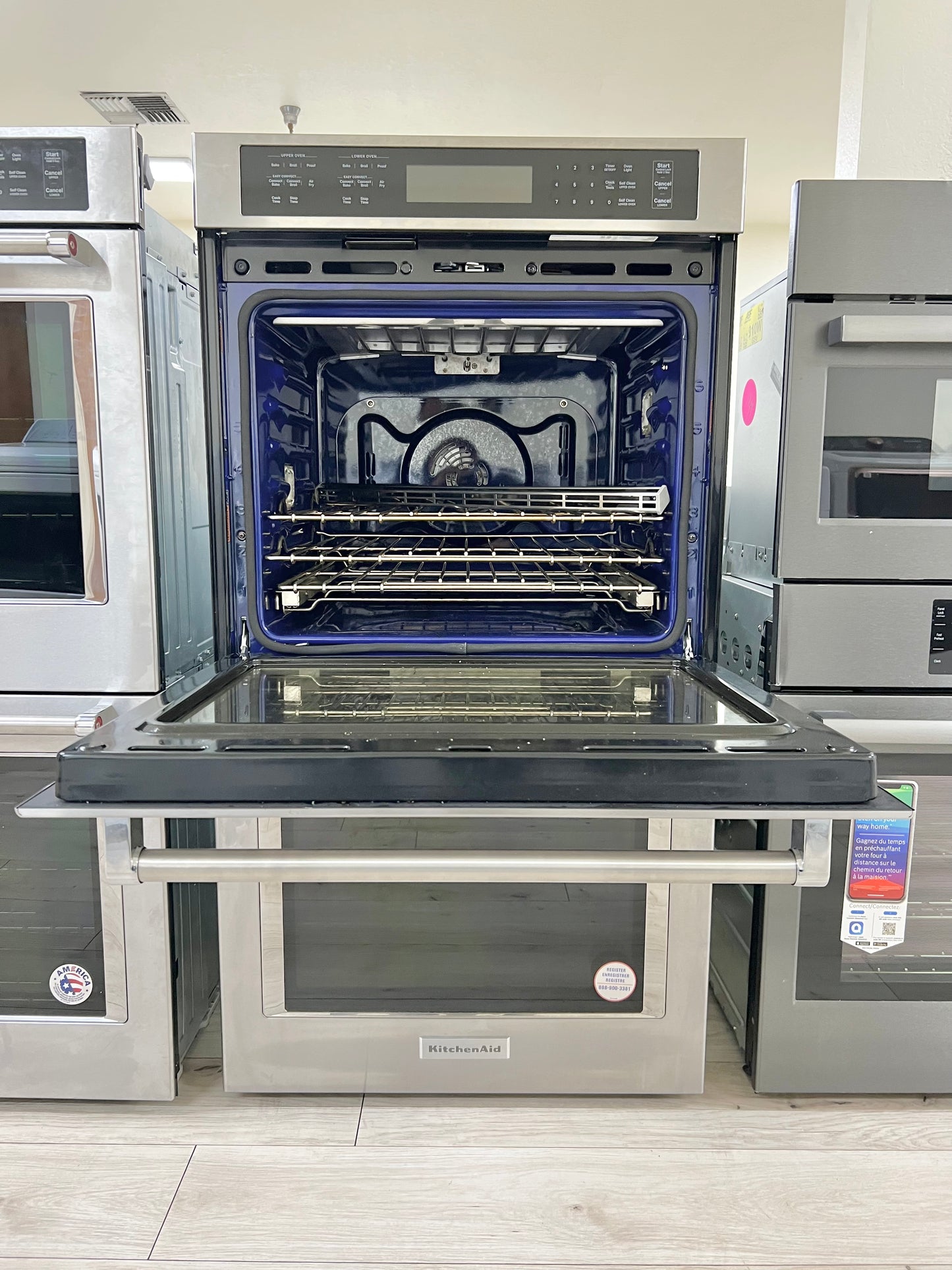 27 INCH KitchenAid KOED527PSS Double Electric Wall Oven 8.6 Cu. Ft. Total Oven Capacity, Air Fry, Even-Heat True Convection, Preheat, Integrated Meat Thermometer, Self-Close Doors, Self-Cleaning, Sabbath Star-K Stainless Steel * New Open Box *