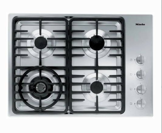 30 INCH Miele  KM3465G Gas Cooktop 4 Sealed Burners, Continuous Grate, Dual Wok Burner, Ignition Safety Control, Side Knob Controls,, Gas Stop and Restart * New Open Box