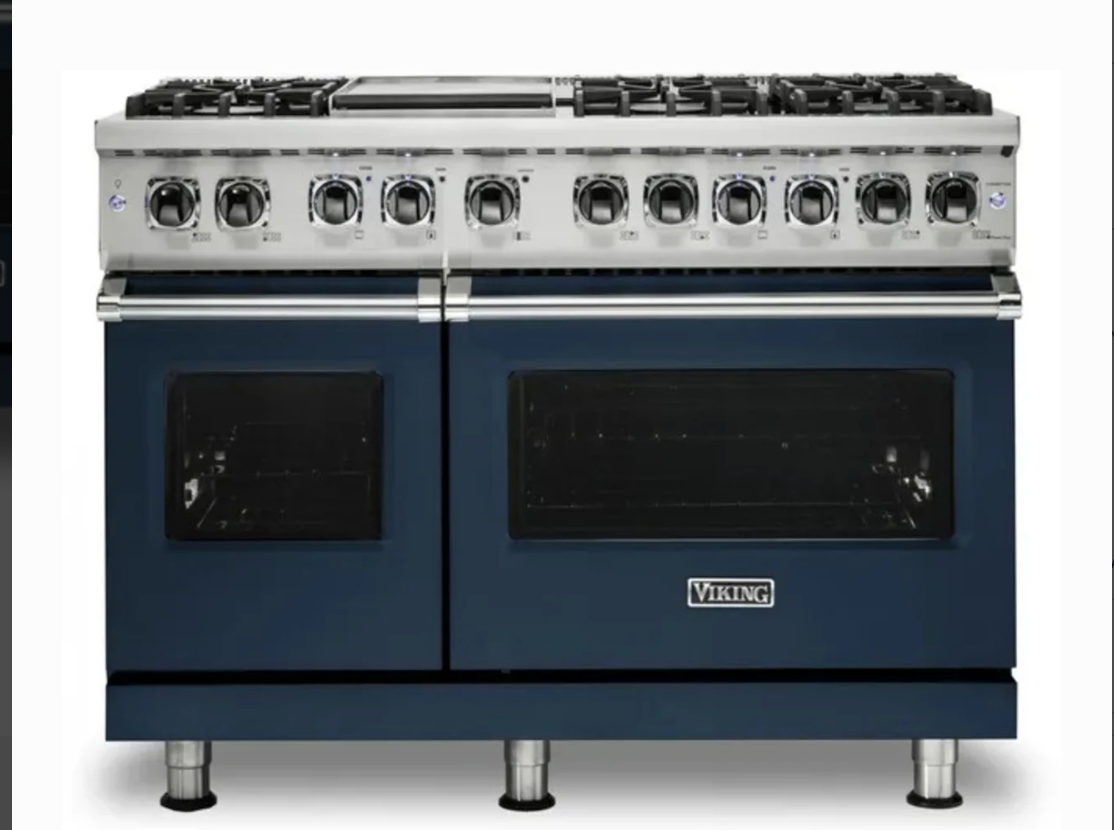 48 INCH Viking 5 Series VDR5486GSB Freestanding Professional Dual Fuel Range 6 Sealed Burners, Double Oven, 7.3 Cu. Ft. Total Capacity, Self-Clean, Vari Simmer Sure Spark Ignition, Griddle Slate Blue, Natural Gas , New Open Box