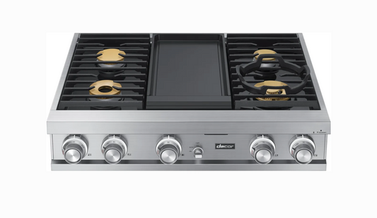 36 INCH Dacor Contemporary  DTT36M974LS  Gas Rangetop * New Open Box * 4 Sealed Burners, Continuous Grates, Auto Connected Hood, Simmer Sear Burners, Illumina Knobs, Electric Griddle , Stainless Steel, Natural Gas