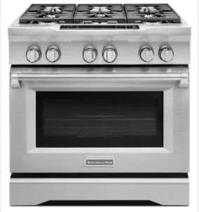 36 INCH Kitchenaid KDRS467VSS Dual Fuel Range * New Open Box * Stainless Steel , 6 Sealed Burners , Commercial Style , Continuous Grates , Hidden Bake Element, Proofing , Bread, Even Heat , 2 20k BTU Ultra Power Dual Flame Burners