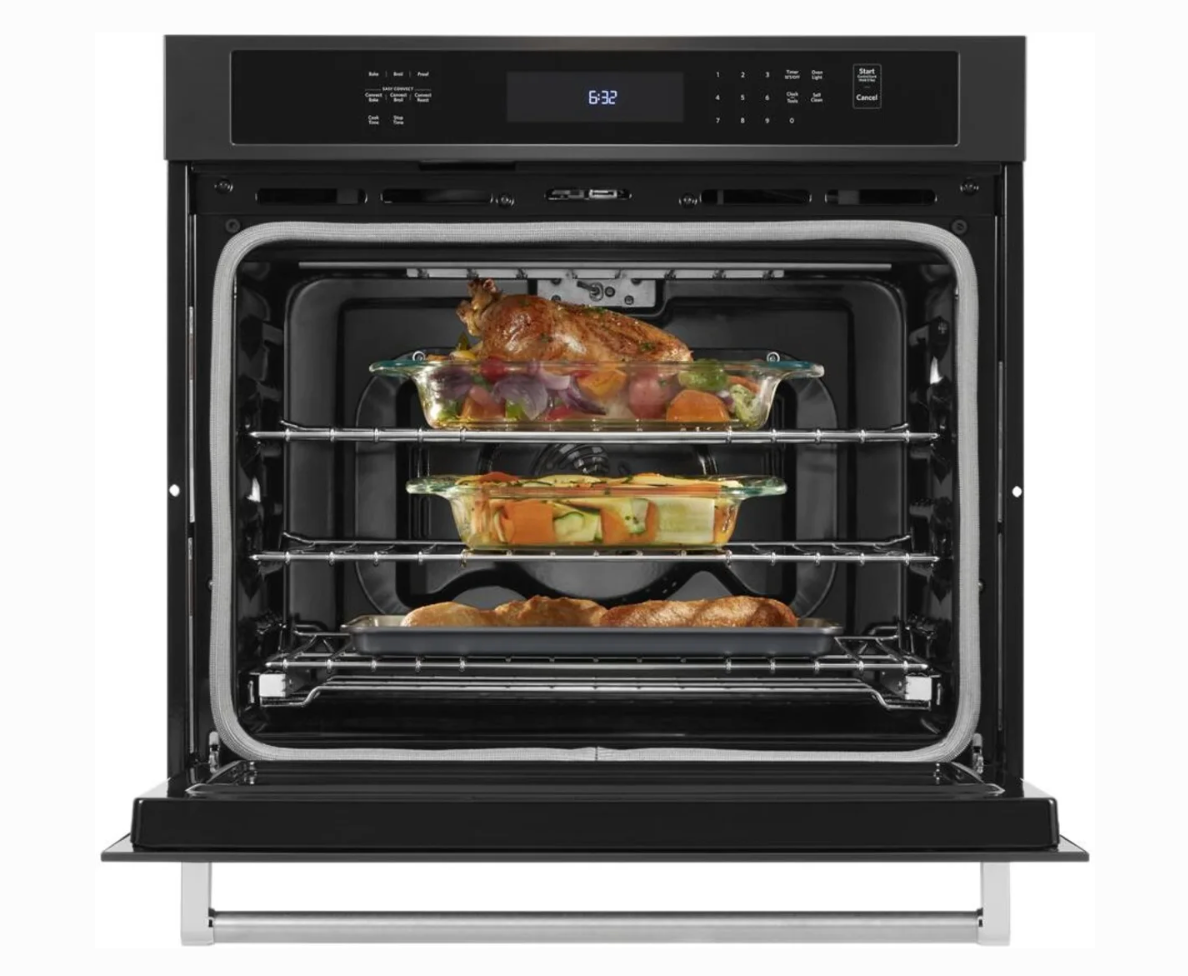 30 INCH KitchenAid  KOSE500EBS Single Convection Electric Wall Oven 5 cu. ft., Even-Heat True Convection Oven, Easy Convect  Conversion System, Self-Cleaning, * New Open Box * , ADA Black Stainless Steel, Print Shield  Finish