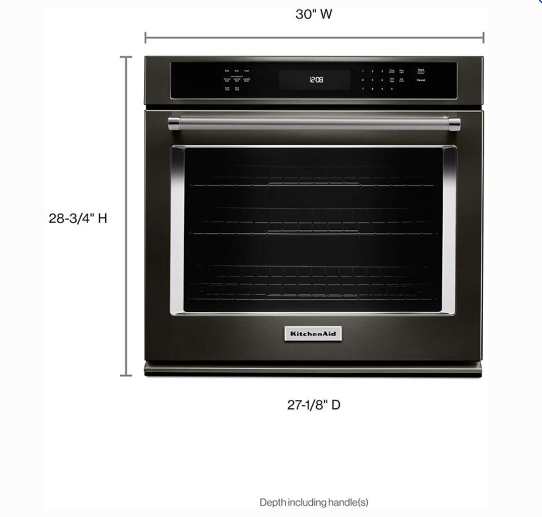 30 INCH KitchenAid  KOSE500EBS Single Convection Electric Wall Oven 5 cu. ft., Even-Heat True Convection Oven, Easy Convect  Conversion System, Self-Cleaning, * New Open Box * , ADA Black Stainless Steel, Print Shield  Finish