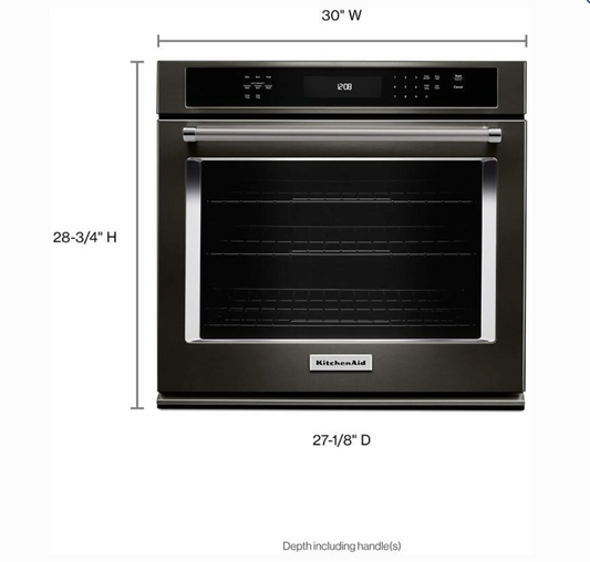 30 INCH KitchenAid  KOSE500EBS Single Convection Electric Wall Oven 5 cu. ft., Even-Heat True Convection Oven, Easy Convect  Conversion System, Self-Cleaning, * New Open Box * , ADA Black Stainless Steel, Print Shield  Finish