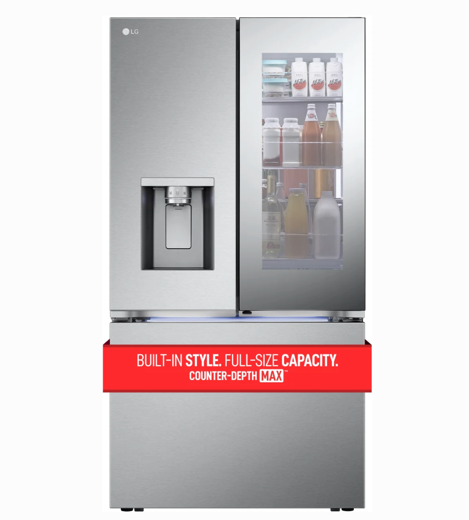 36 INCH LG LRYKC2606S Counter-Depth MAX French Door Refrigerator  Smart  26 Cu. Ft., 4 Split Shelves, UV nano Dispenser, 3 Ice Maker,  ADA , Print Proof Stainless Steel .