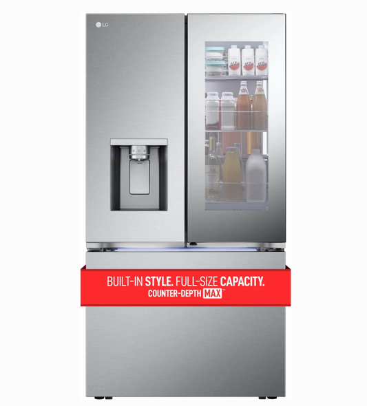 36 INCH LG LRYKC2606S Counter-Depth MAX French Door Refrigerator  Smart  26 Cu. Ft., 4 Split Shelves, UV nano Dispenser, 3 Ice Maker,  ADA , Print Proof Stainless Steel .