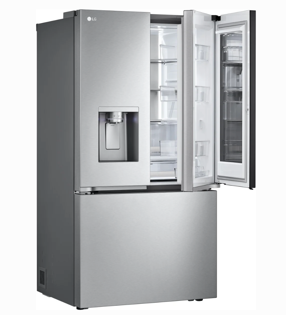 36 INCH LG LRYKC2606S Counter-Depth MAX French Door Refrigerator  Smart  26 Cu. Ft., 4 Split Shelves, UV nano Dispenser, 3 Ice Maker,  ADA , Print Proof Stainless Steel .
