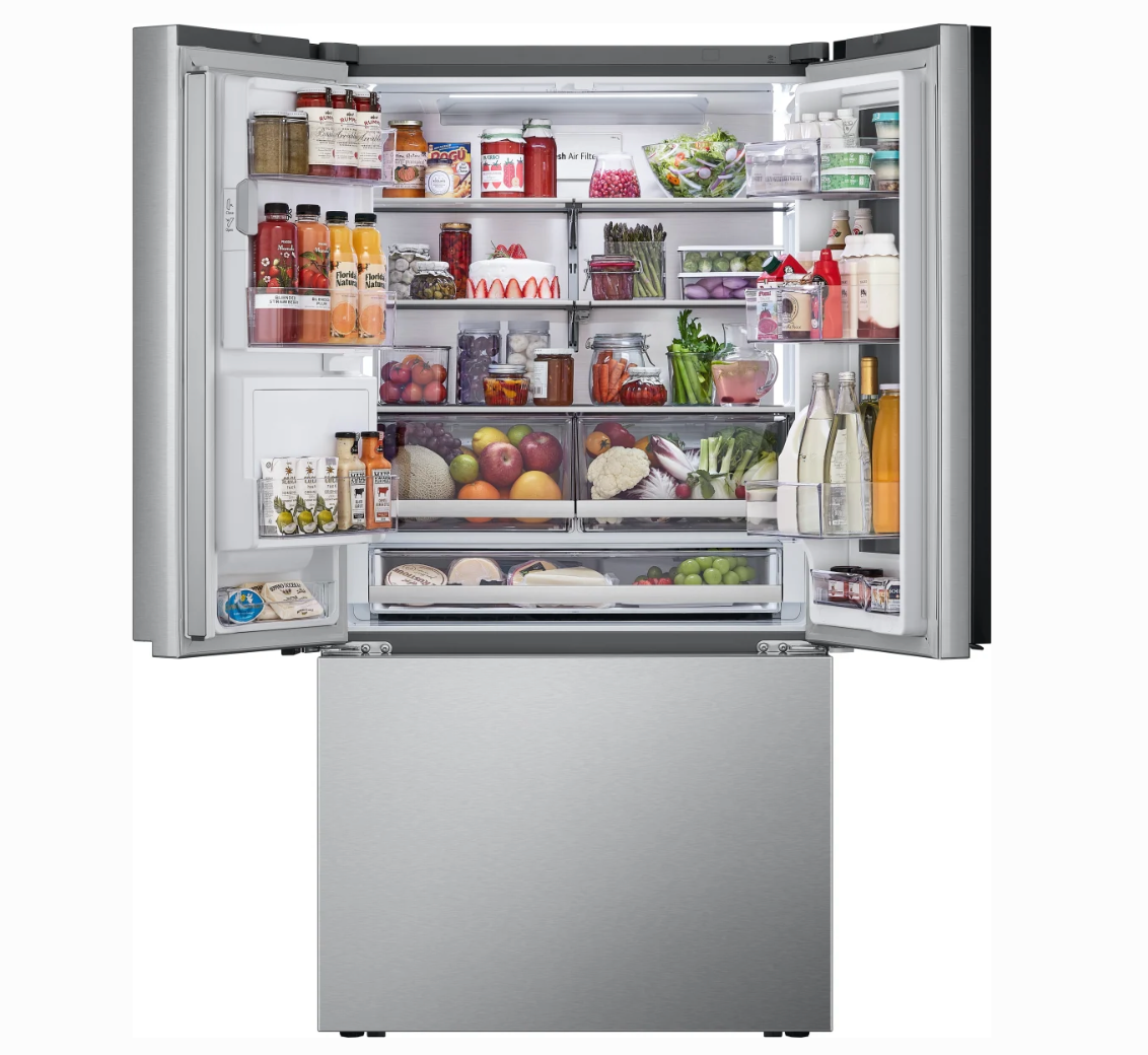 36 INCH LG LRYKC2606S Counter-Depth MAX French Door Refrigerator  Smart  26 Cu. Ft., 4 Split Shelves, UV nano Dispenser, 3 Ice Maker,  ADA , Print Proof Stainless Steel .