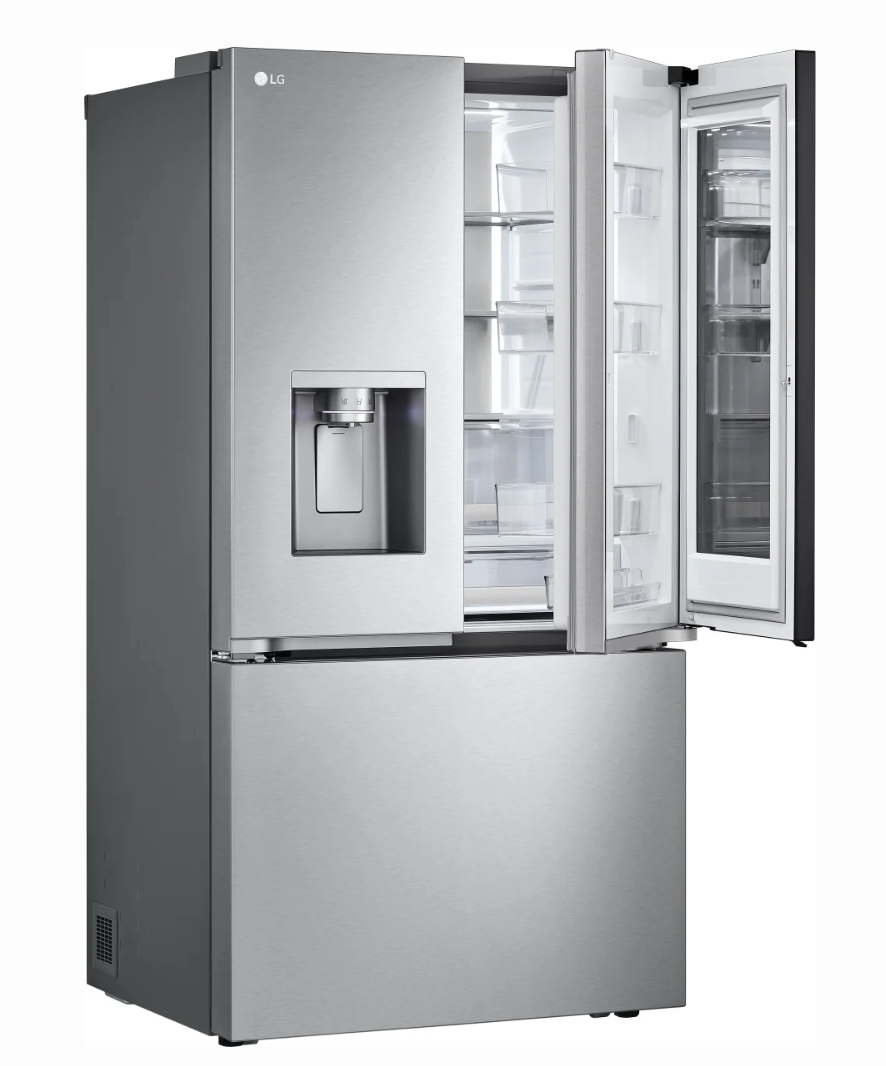 36 INCH LG LRYKC2606S Counter-Depth MAX French Door Refrigerator  Smart  26 Cu. Ft., 4 Split Shelves, UV nano Dispenser, 3 Ice Maker,  ADA , Print Proof Stainless Steel .