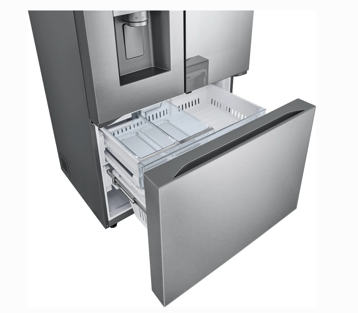 36 INCH LG LRYKC2606S Counter-Depth MAX French Door Refrigerator  Smart  26 Cu. Ft., 4 Split Shelves, UV nano Dispenser, 3 Ice Maker,  ADA , Print Proof Stainless Steel .