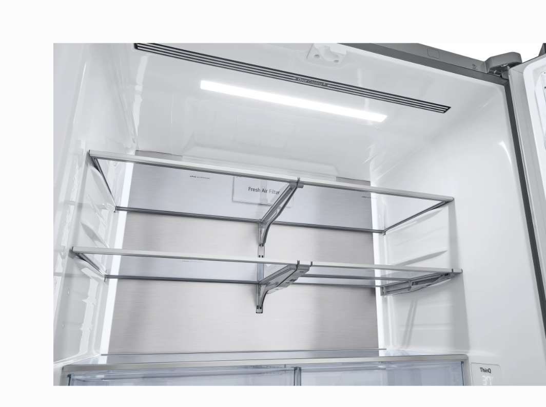 36 INCH LG LRYKC2606S Counter-Depth MAX French Door Refrigerator  Smart  26 Cu. Ft., 4 Split Shelves, UV nano Dispenser, 3 Ice Maker,  ADA , Print Proof Stainless Steel .
