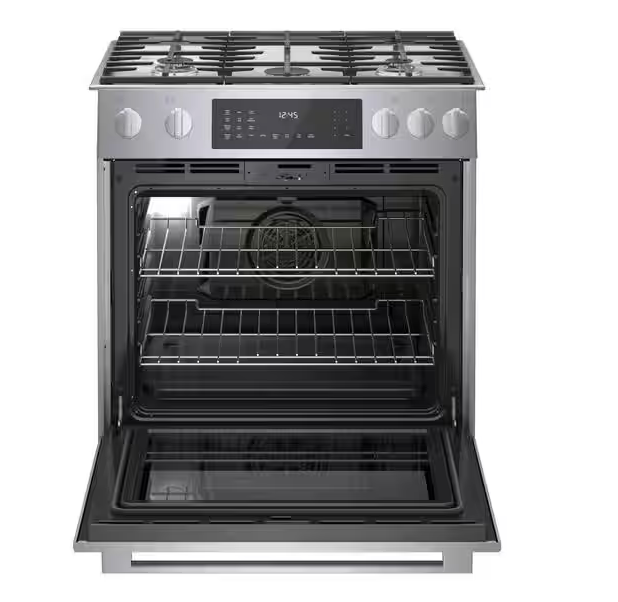 30 INCH Bosch 800 Series HDI8056U Slide-In Dual Fuel Range * New Open Box  * 5 Sealed Burners, 4.6 cu. ft. Oven, Touch Control, Warming Drawer,  Meat Probe, Self-Clean, Sabbath , Stainless Steel
