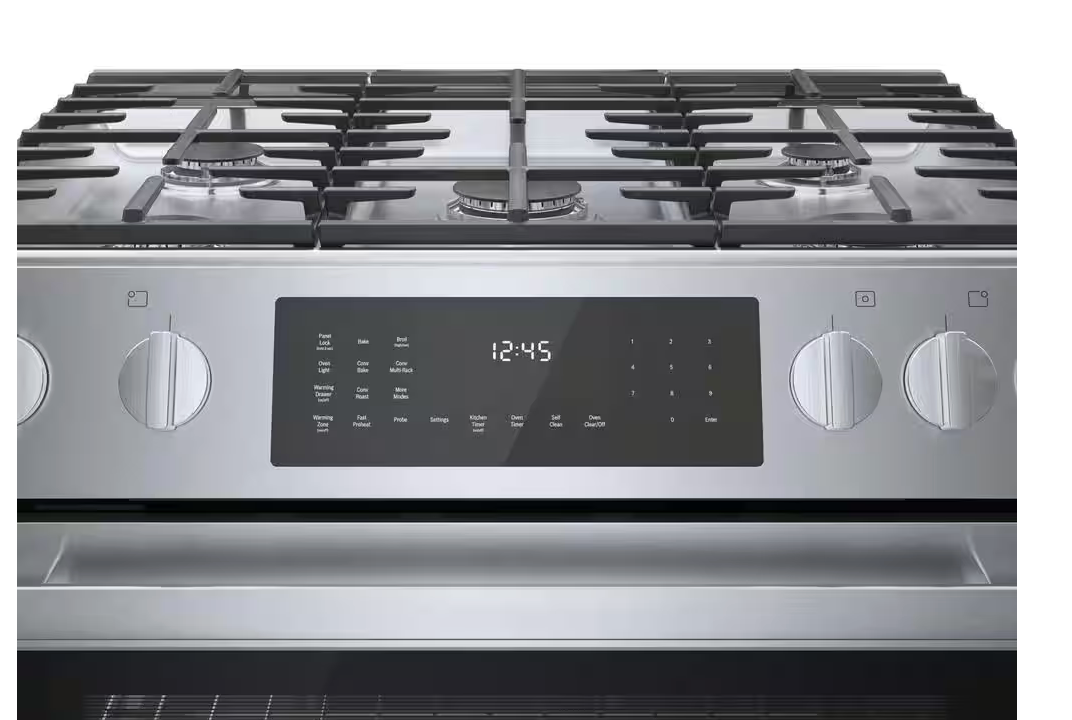 30 INCH Bosch 800 Series HDI8056U Slide-In Dual Fuel Range * New Open Box  * 5 Sealed Burners, 4.6 cu. ft. Oven, Touch Control, Warming Drawer,  Meat Probe, Self-Clean, Sabbath , Stainless Steel