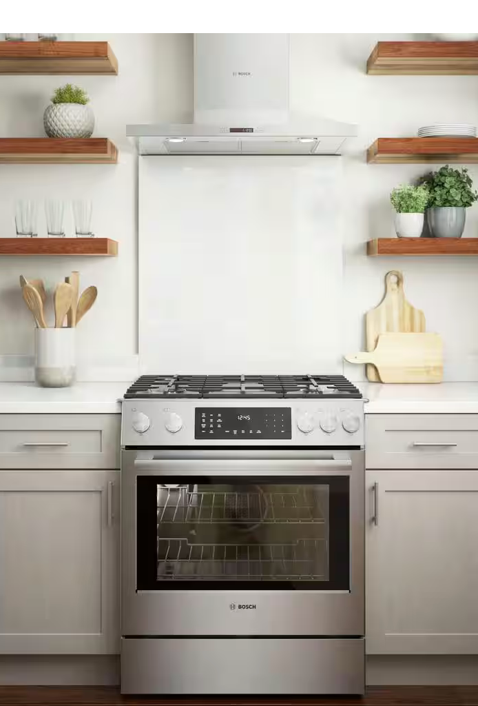 30 INCH Bosch 800 Series HDI8056U Slide-In Dual Fuel Range * New Open Box  * 5 Sealed Burners, 4.6 cu. ft. Oven, Touch Control, Warming Drawer,  Meat Probe, Self-Clean, Sabbath , Stainless Steel