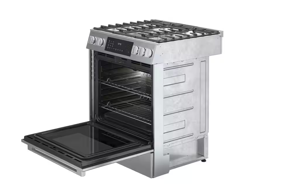 30 INCH Bosch 800 Series HDI8056U Slide-In Dual Fuel Range * New Open Box  * 5 Sealed Burners, 4.6 cu. ft. Oven, Touch Control, Warming Drawer,  Meat Probe, Self-Clean, Sabbath , Stainless Steel