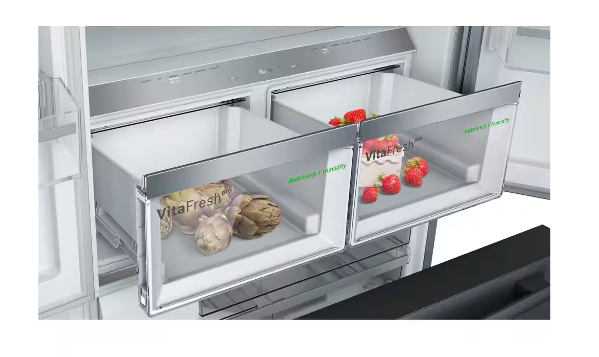 36 INCH Bosch 800 Series B36CT80SNB Smart Counter Depth French Door Refrigerator 21 Cu. Ft., Wi-Fi, Ice Maker, Touch Control Panel, LED, Dual Evaporators, ENERGY STAR Black Stainless, Used Condition