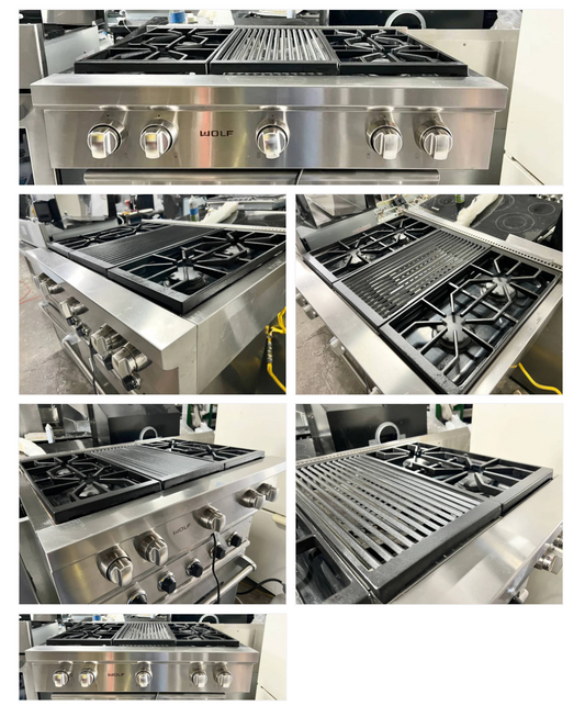 36 INCH Wolf SRT364C Gas Rangetop 4 Burner with Grill in Stainless Steel , Used Condition