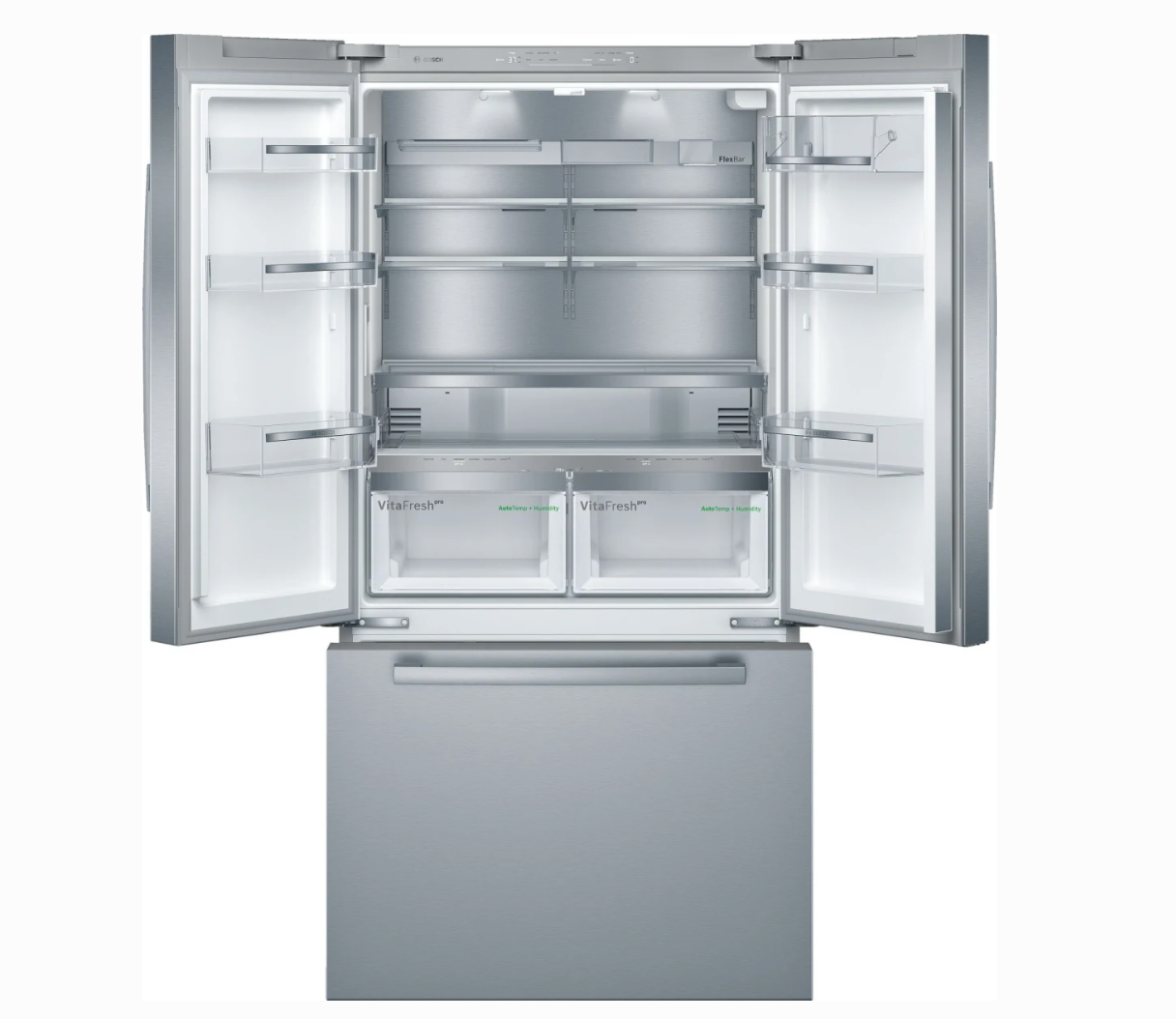 Bosch 800 Series B36CT80SNS 36 Inch Smart Counter Depth French Door Refrigerator 21 cu. ft. Capacity, Ice Maker, Internal Water Dispenser, Touch Control Panel, LED Dual Evaporators, * New Open Box * Wifi, Remote Control, ENERGY STARStainless Steel