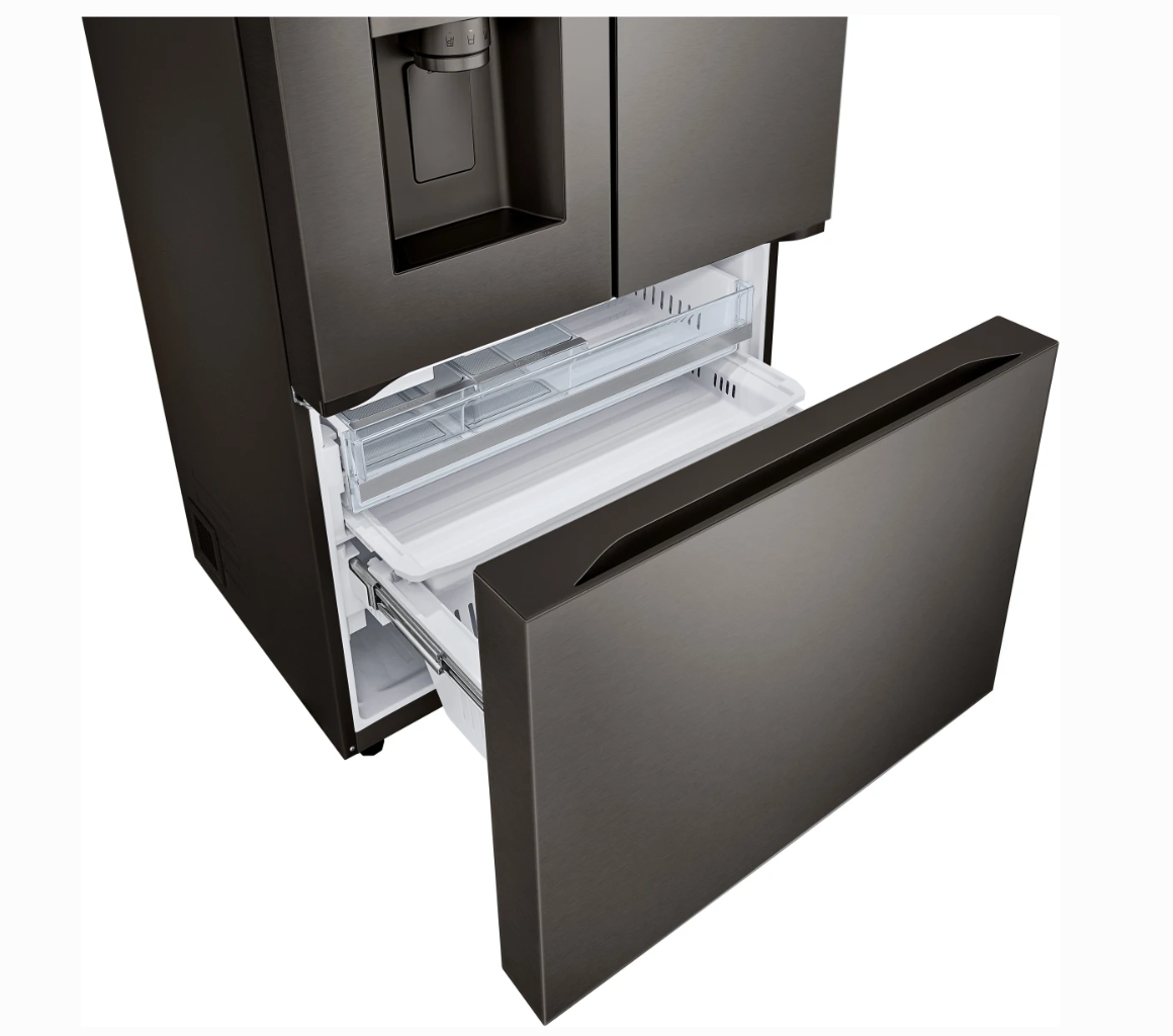 36 INCH LG LRYXC2606D Counter Depth MAX Freestanding French Door Smart Refrigerator , 26 Cu Ft , Cool Guard , Wi-Fi , Built In Ice Maker , UV Nano Dispenser Energy Star ADA Print Proof Black Stainless Steel