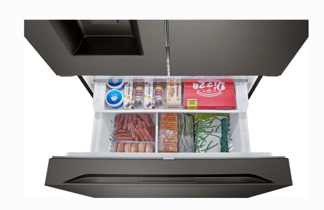 36 INCH LG LRYXC2606D Counter Depth MAX Freestanding French Door Smart Refrigerator , 26 Cu Ft , Cool Guard , Wi-Fi , Built In Ice Maker , UV Nano Dispenser Energy Star ADA Print Proof Black Stainless Steel