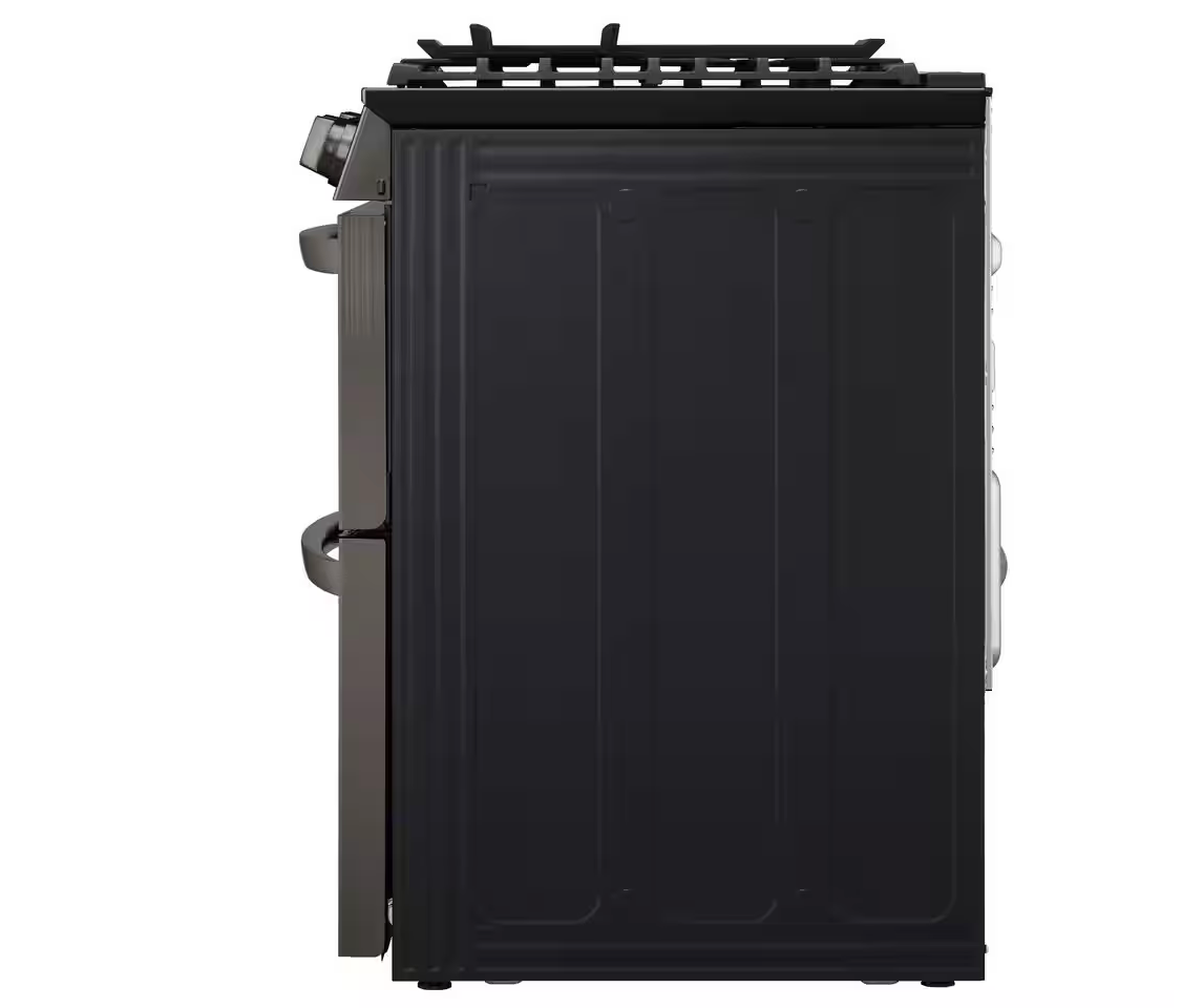 30 INCH LG LTGL6937D Slide-In Gas Range, Double Oven, Air Fry, Smart * New Open Box * 5 Sealed Burners, Double Oven, 6.9 Cu. Ft. Pro Bake Convection, Air Fry, Touch Glass Controls, Wi-Fi, Print Proof Black Stainless Steel .