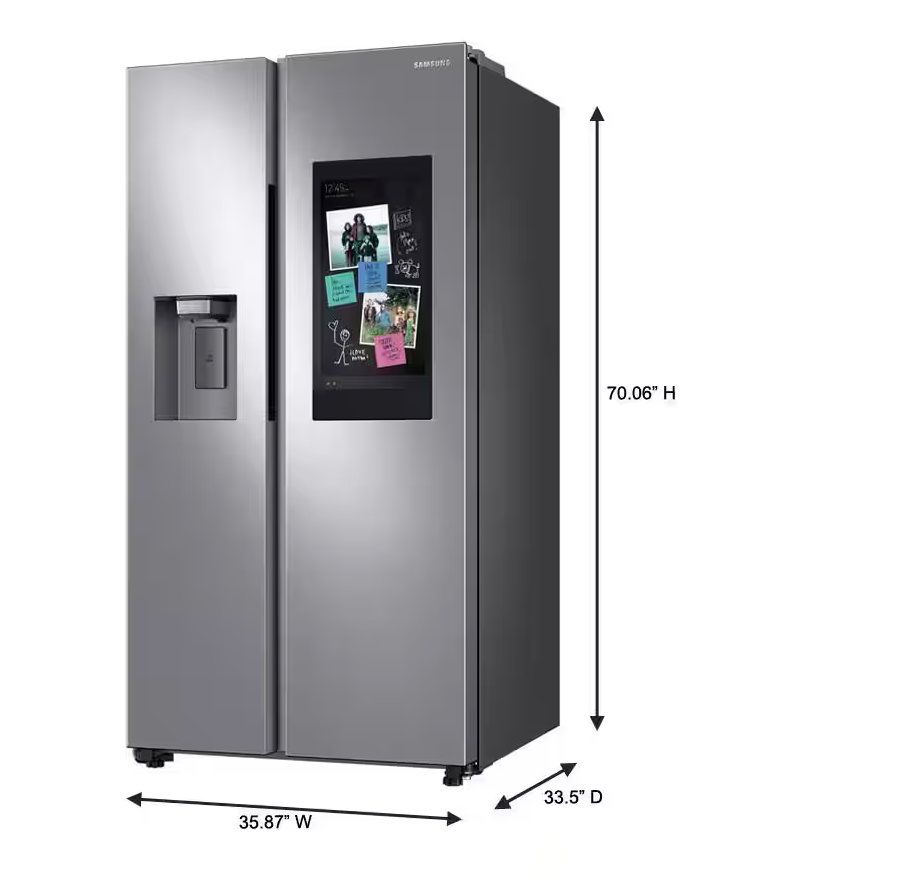 36 INCH Samsung RS27T5561SR Side by Side Refrigerator Family Hub, Alexa Built-In, In-Door Ice Maker, Filtered Water/Ice Dispenser, ENERGY STAR , Fingerprint Resistant Stainless Steel * New Open Box *
