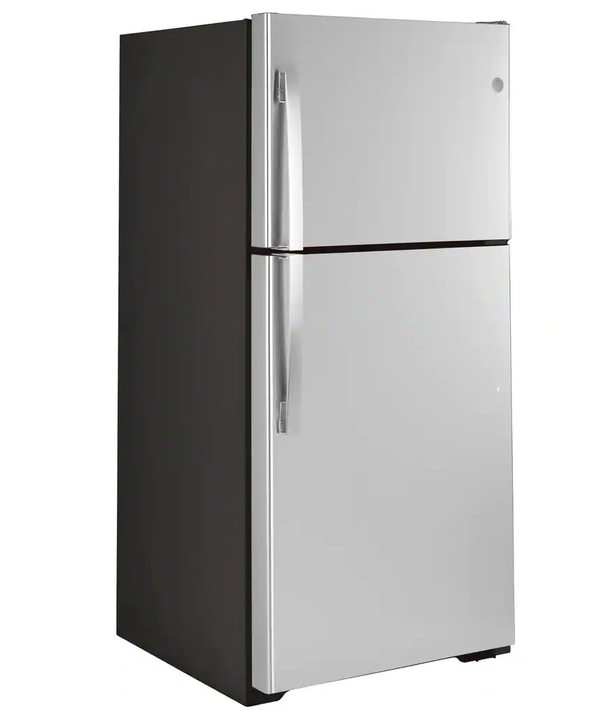30 INCH GE GTE19JSNRSS Top Freezer Refrigerator 19.2 Cu. Ft., Reversible Hinges, Adjustable Full-Width Glass Shelves, * New Open Box * Energy Star, Sabbath, ADA Compliant, Stainless Steel