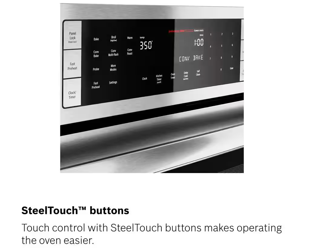 30 INCH Bosch 800 Series HBL8743UC Microwave Oven Combo Black Stainless Steel * New Open Box * Self Clean , Meat Probe , Fast Pre-Heat, Telescopic Racks., Speed Oven,WIFI,Proof Mode,Glide Racks
