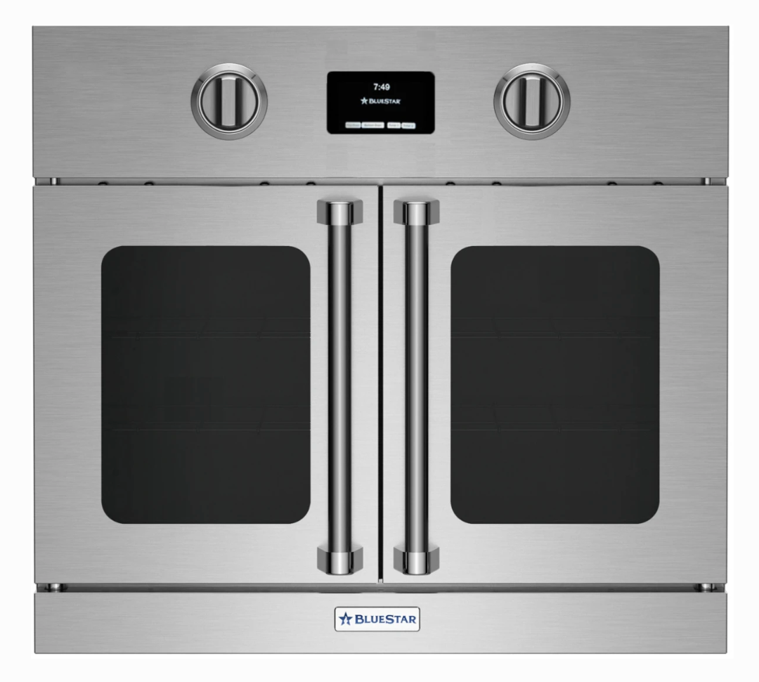 30 INCH BLUESTAR BSEWO30ECSD Single French Door Electric Wall Oven 4.5 cu. ft. Convection Oven, Eco-Friendly Continu Self-Clean, 12 Cooking Modes, Temperature Probe, Baking Stone, French Door Swing , Sabbath, Stainless Steel. new open box