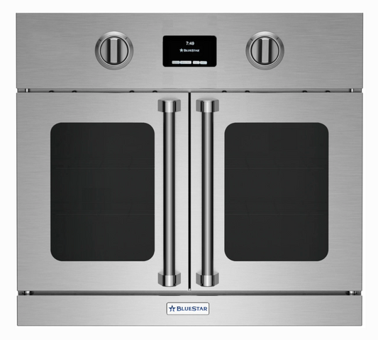30 INCH BLUESTAR BSEWO30ECSD  Single French Door Electric Wall Oven 4.5 cu. ft.  Convection Oven, Eco-Friendly Continu Self-Clean,  12 Cooking Modes, Temperature Probe,  Baking Stone, French Door Swing  , Sabbath,  Stainless Steel. new open box