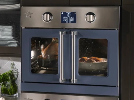 BlueStar BSEWO30ECSD 30 Inch Single French Door Wall Convection Oven * New Open Box Self-Clean, 12 Cooking Modes, Temperature Probe, Baking Stone, French Door Swing and Sabbath Mode , Blue .