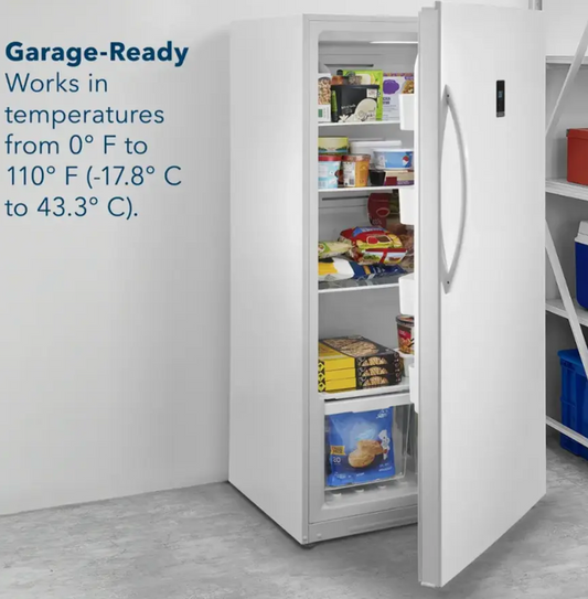 33 INCH Insignia 17 Cu. Ft. Upright Freezer New NSUZ17WH0 White * New Open Box * interior Light , Door Alarm , Garage Ready , CONVERTIBLE to Refrigerator if NEEDED