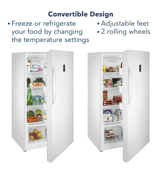 33 INCH Insignia 17 Cu. Ft. Upright Freezer New NSUZ17WH0 White * New Open Box * interior Light , Door Alarm , Garage Ready , CONVERTIBLE to Refrigerator if NEEDED