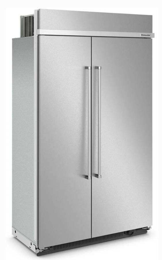 48 INCH KitchenAid KBSN708MPS Built In Side-by-Side Refrigerator NEW *  Open Box * 30 cu. ft.,  4 Shelves, Under-Shelf Prep Zone, FreshChill Drawer,  Extend Fresh Temp System, Auto Ice Maker,  Star-K , Stainless Steel Print Shield Finish