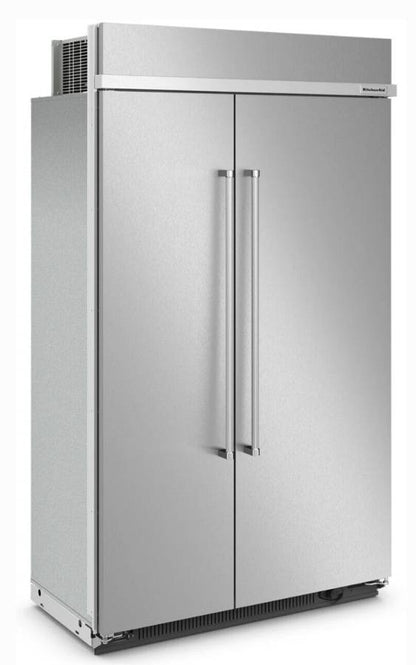 48 INCH KitchenAid KBSN708MPS Built In Side-by-Side Refrigerator NEW *  Open Box * 30 cu. ft.,  4 Shelves, Under-Shelf Prep Zone, FreshChill Drawer,  Extend Fresh Temp System, Auto Ice Maker,  Star-K , Stainless Steel Print Shield Finish