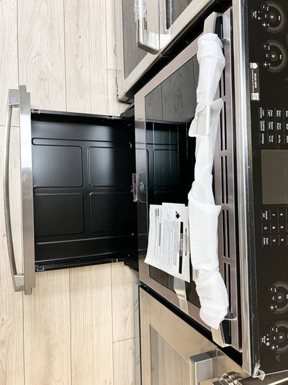 30 Inch GE Profile PSS93YP9FS Slide-In Electric Range New Open Box * 5.3 Cu Ft True Convection Oven , Storage Drawer ,  100 Warming Zone , Steam Clean , Wi-Fi ,  Adjustable Oven Racks ,  Fingerprint Resistant Stainless Steel .