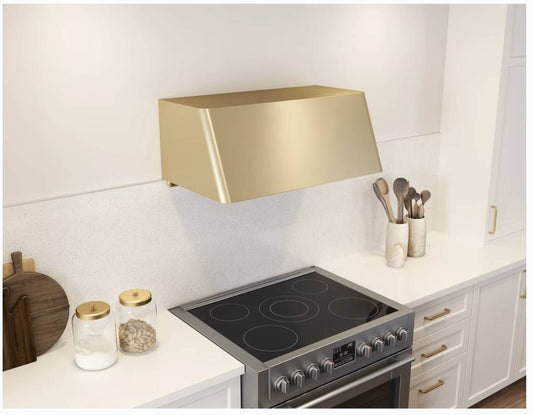 36 INCH Zephyr Designer Mesa DMEM90ASGX Wall Mount Range Hood GOLD with Invisible Touch Controls ,  Try-Level LED , Baffle Filters, Multiple Blower Options. ,  Clean Air Funciton , Delay-Off , UL Listed, New Open Box