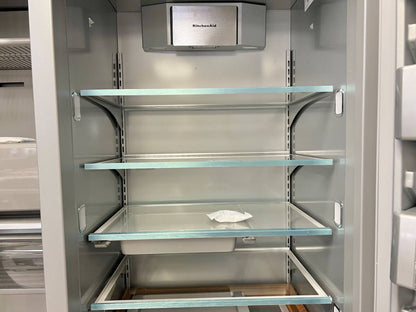 48 INCH KitchenAid KBSN708MPS Built In Side-by-Side Refrigerator NEW *  Open Box * 30 cu. ft.,  4 Shelves, Under-Shelf Prep Zone, FreshChill Drawer,  Extend Fresh Temp System, Auto Ice Maker,  Star-K , Stainless Steel Print Shield Finish